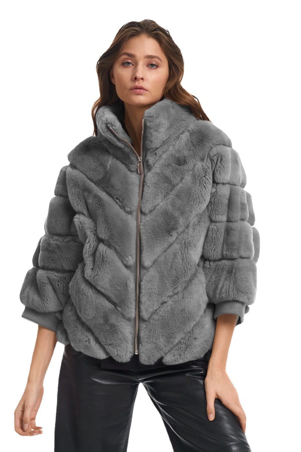 Faux Fur Quilted Puffer Jacket for Women - View 8