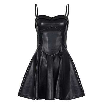 Faux Leather A-Line Mini Dress for Women - Black