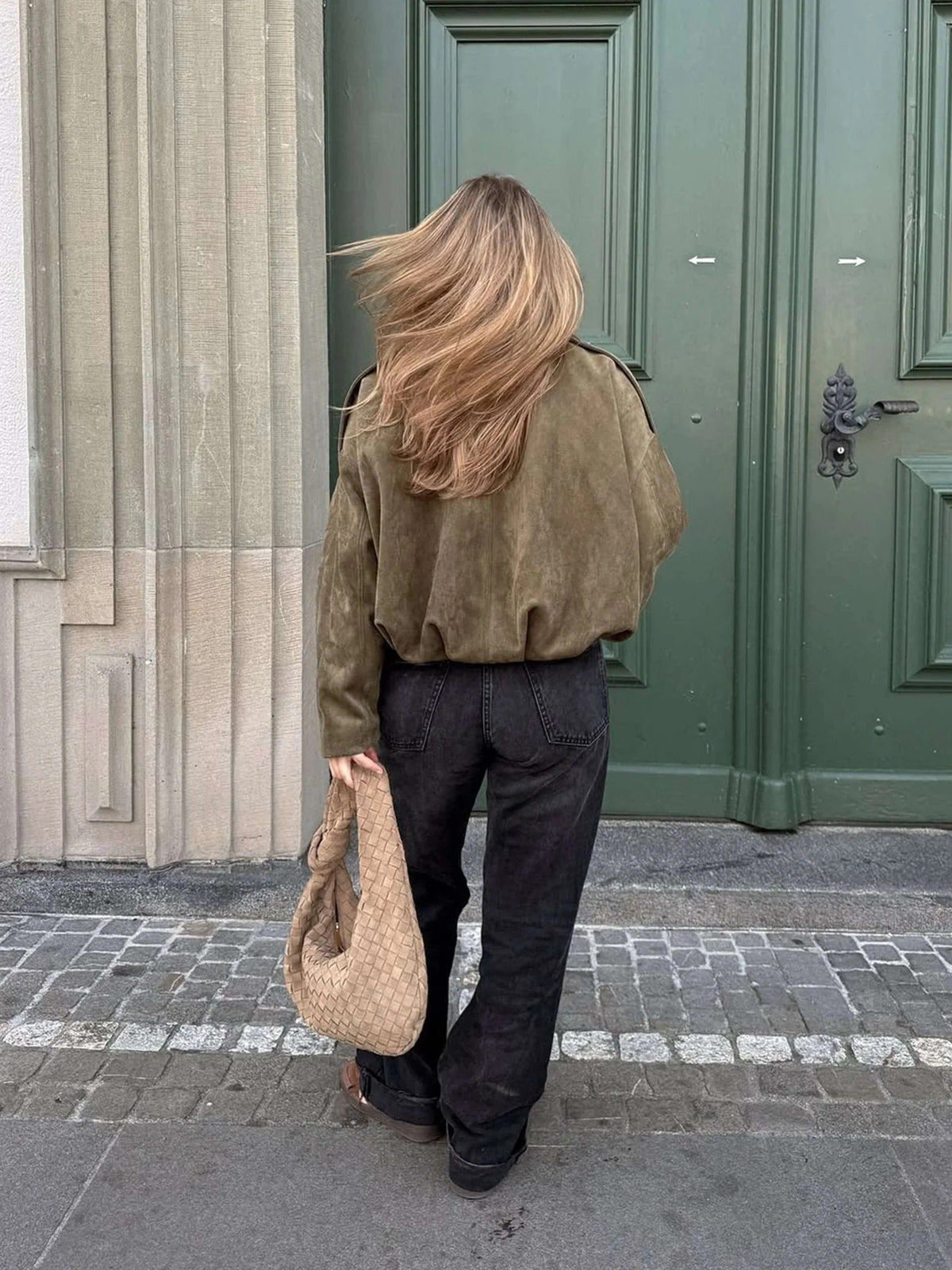 Faux Suede Cropped Bomber Jacket for Women - View 13