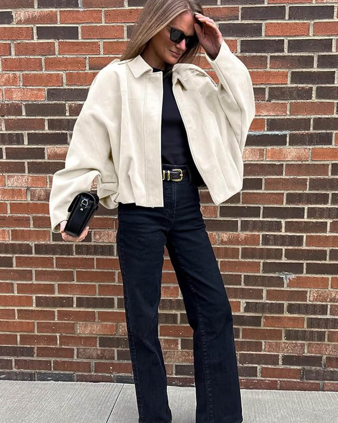 Faux Suede Cropped Bomber Jacket for Women - View 18