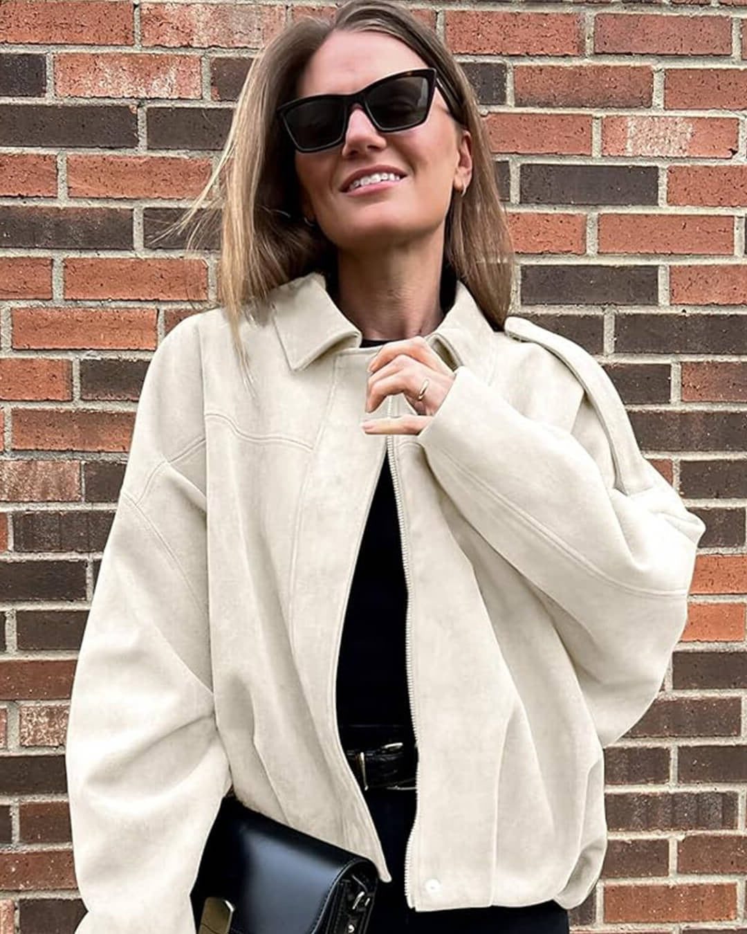Faux Suede Cropped Bomber Jacket for Women - View 19