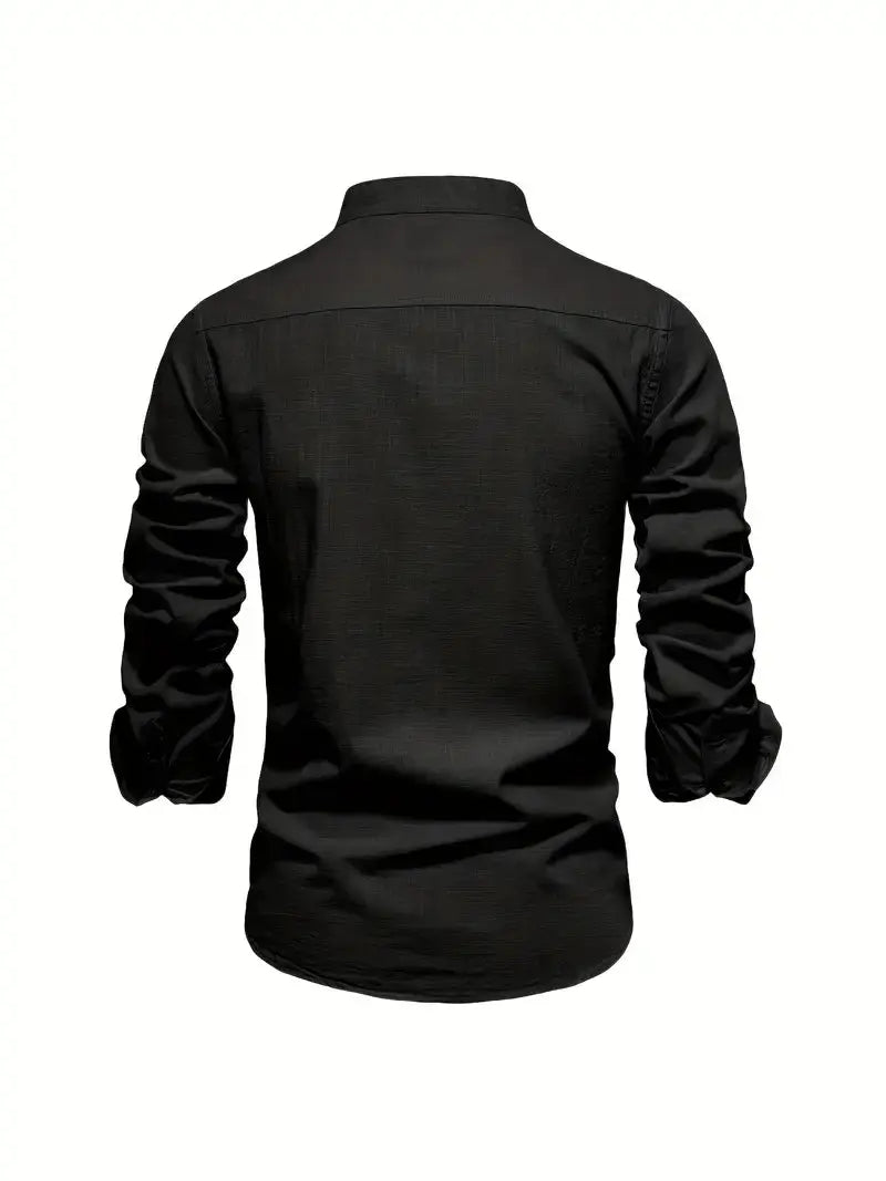 Long Sleeve Linen Shirt with Stand Collar for Men