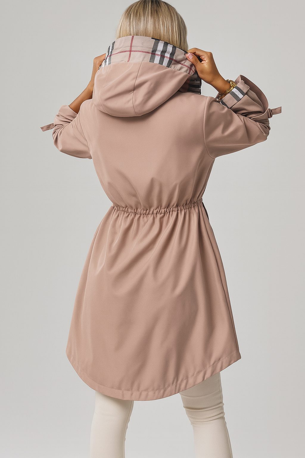 Fitted Zip Coat with Hooded Collar for Women