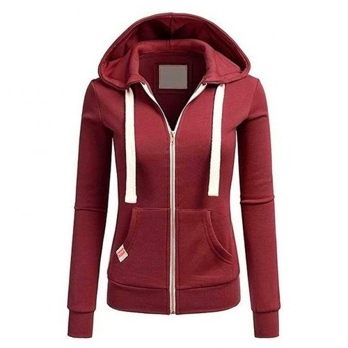 Fleece Zip-Up Hoodie with Kangaroo Pocket for Women