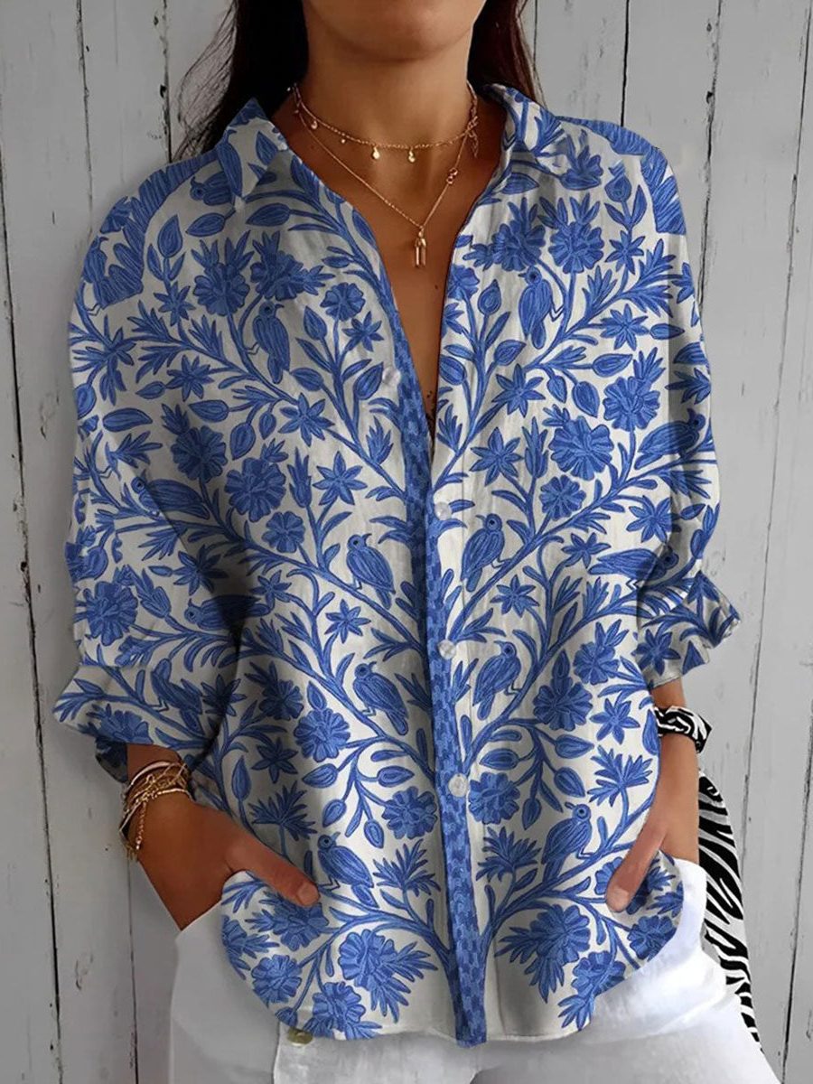 Floral Print Button-Down Blouse for Women
