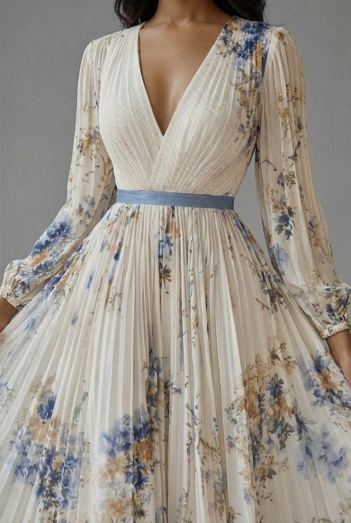Floral V-Neck Pleated Maxi Dress for Women - View 4