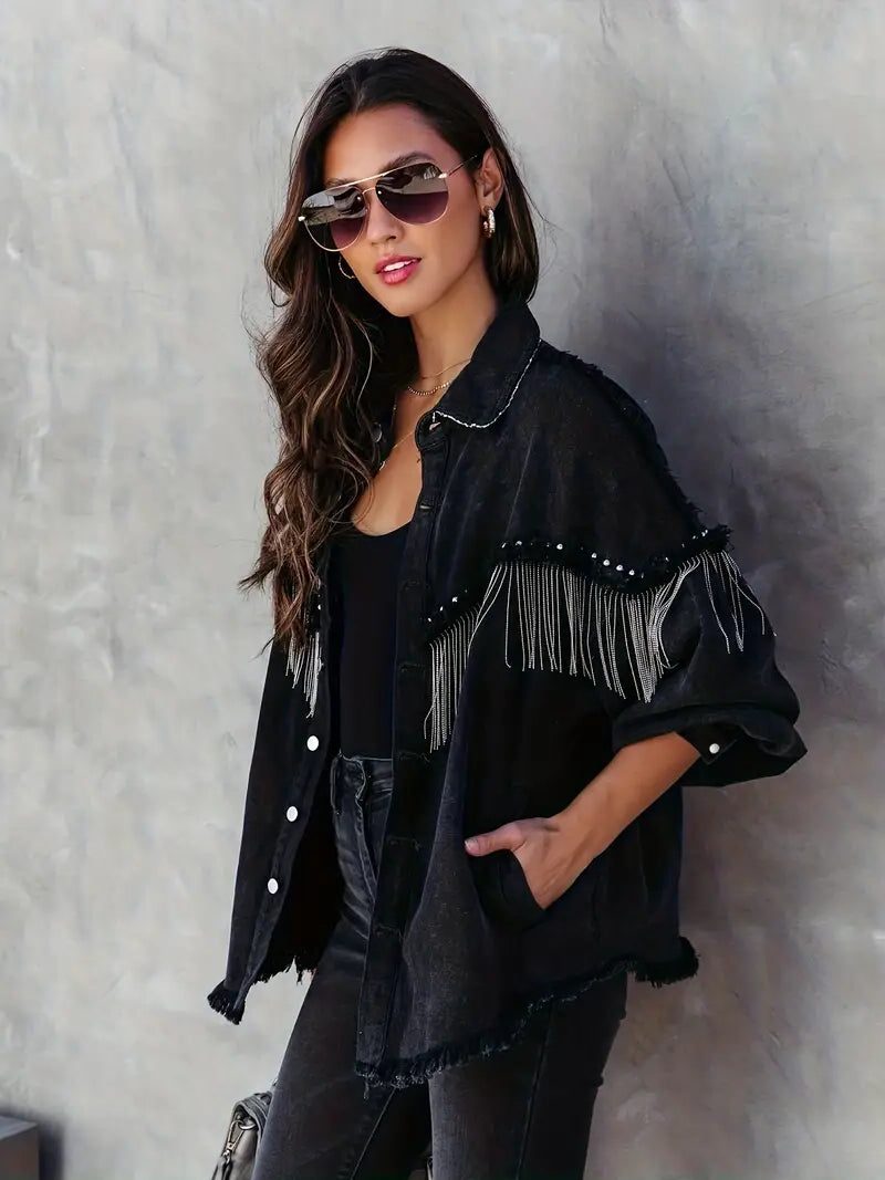 Fringe Denim Jacket for Women