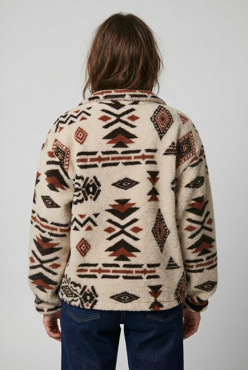 Geometric Zip-Up Fleece Sweatshirt for Women - View 4