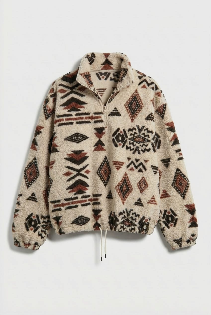 Geometric Zip-Up Fleece Sweatshirt for Women - View 5
