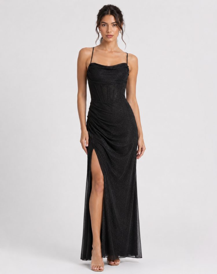 Glitter Maxi Dress with Side Split for Women