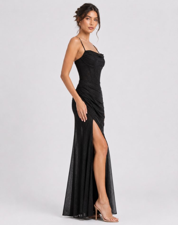 Glitter Maxi Dress with Side Split for Women - View 2