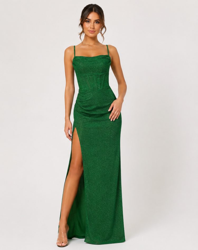 Glitter Maxi Dress with Side Split for Women 
