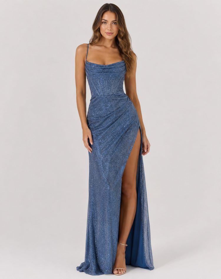 Glitter Maxi Dress with Side Split for Women 