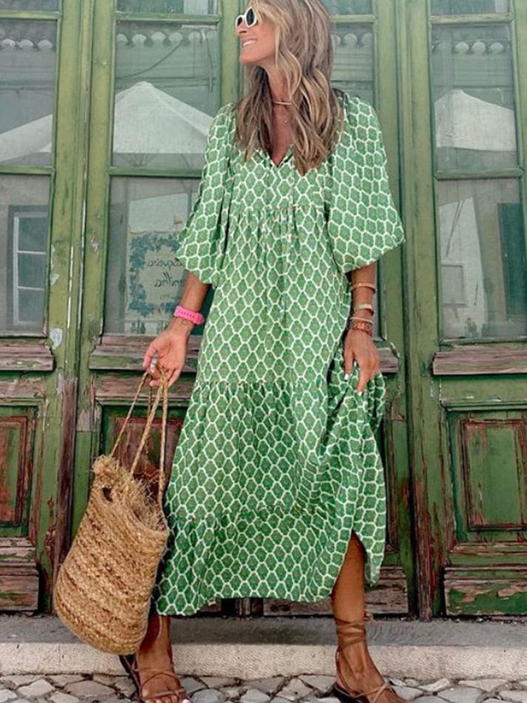 V-Neck Long Sleeve Ibiza Dress for Women
