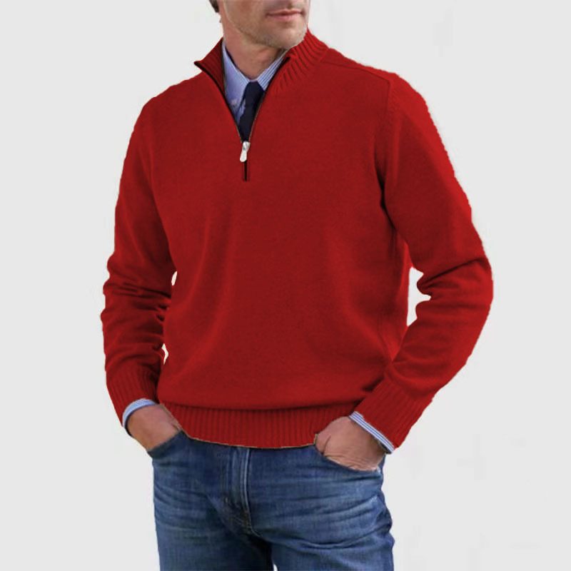 Half-Zip Ribbed Knit Long Sleeve Jumper for Men