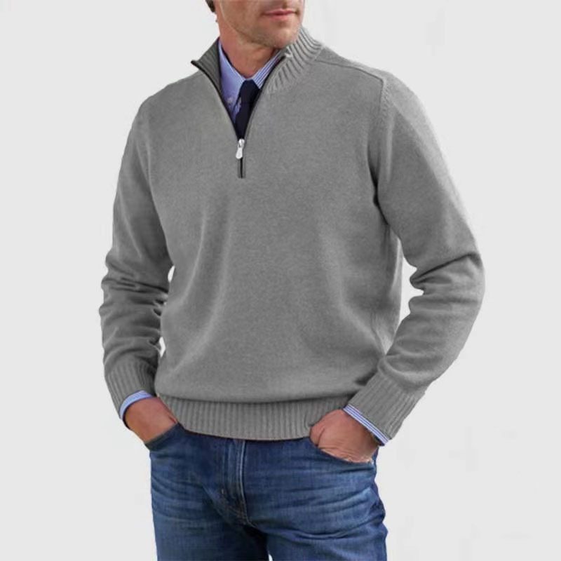 Half-Zip Ribbed Knit Long Sleeve Jumper for Men