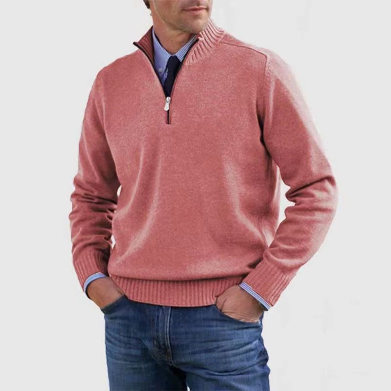 Half-Zip Ribbed Knit Long Sleeve Jumper for Men - Pink