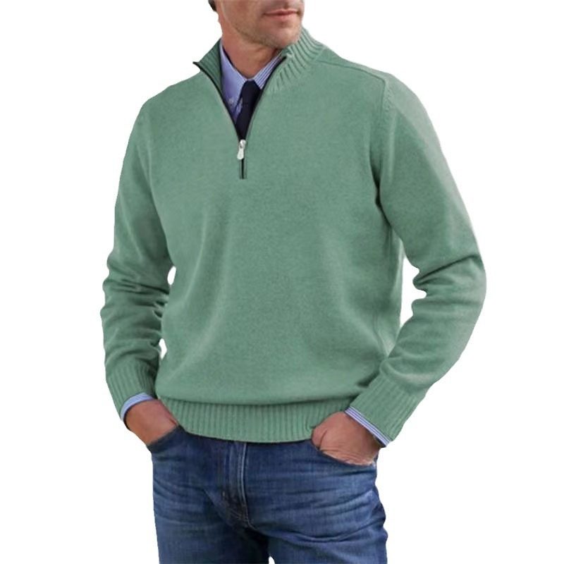 Half-Zip Ribbed Knit Long Sleeve Jumper for Men - Green