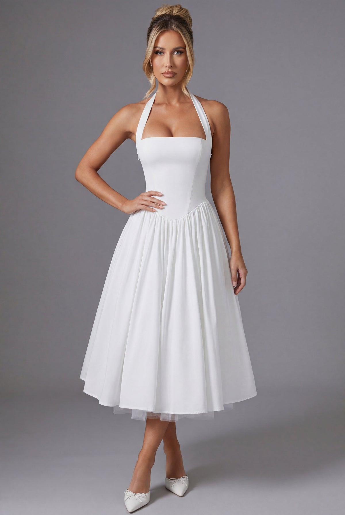 Halter Midi A-Line Dress for Women