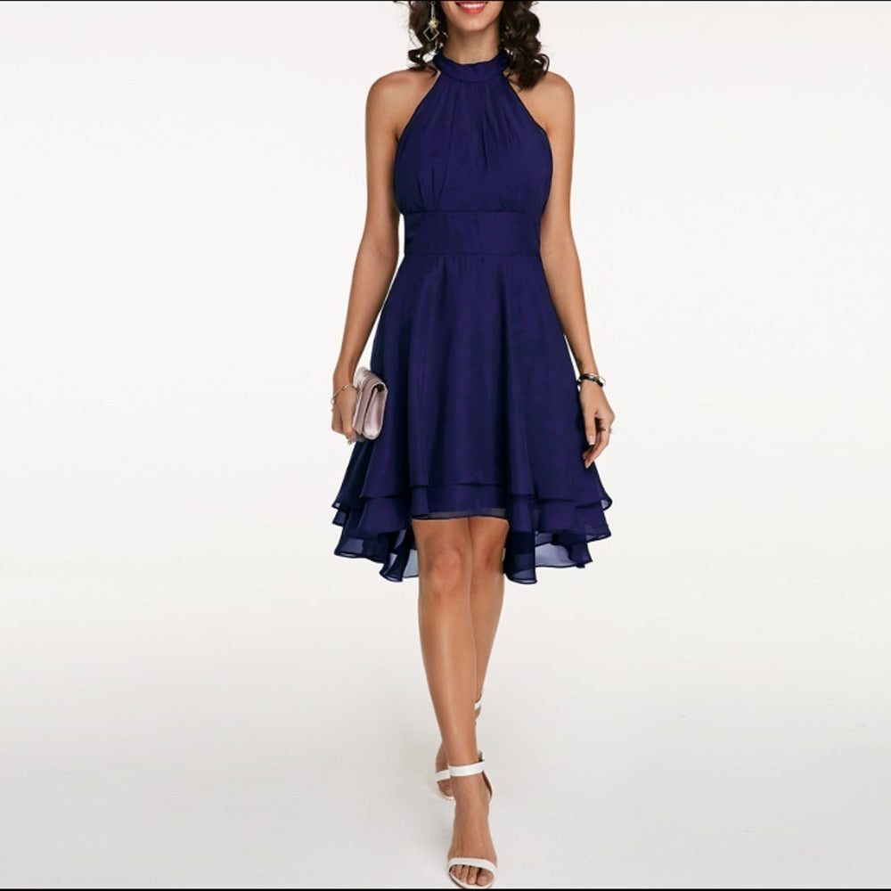 Halter Neck A-Line Knee-Length Dress for Women