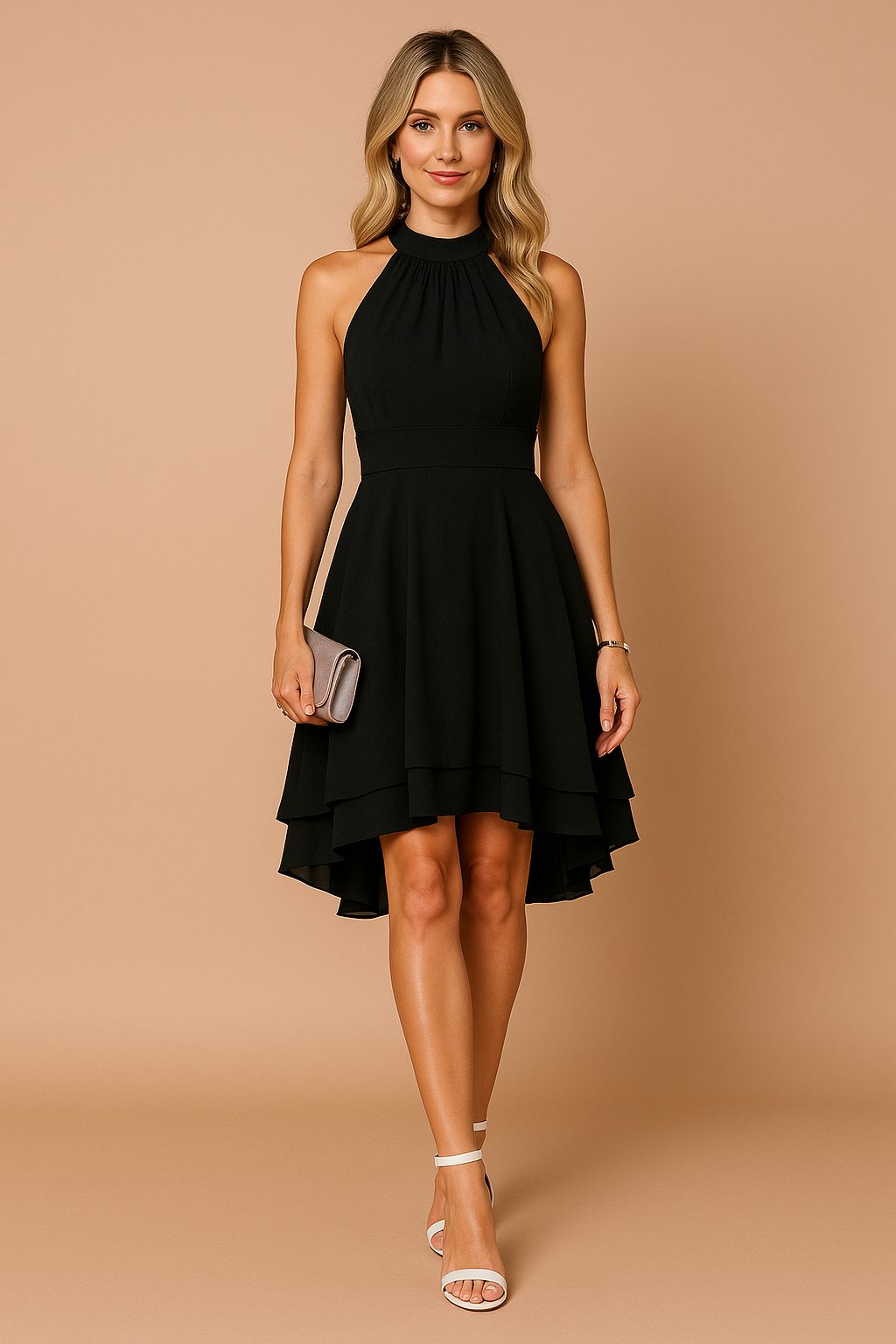 Halter Neck A-Line Midi Dress for Women