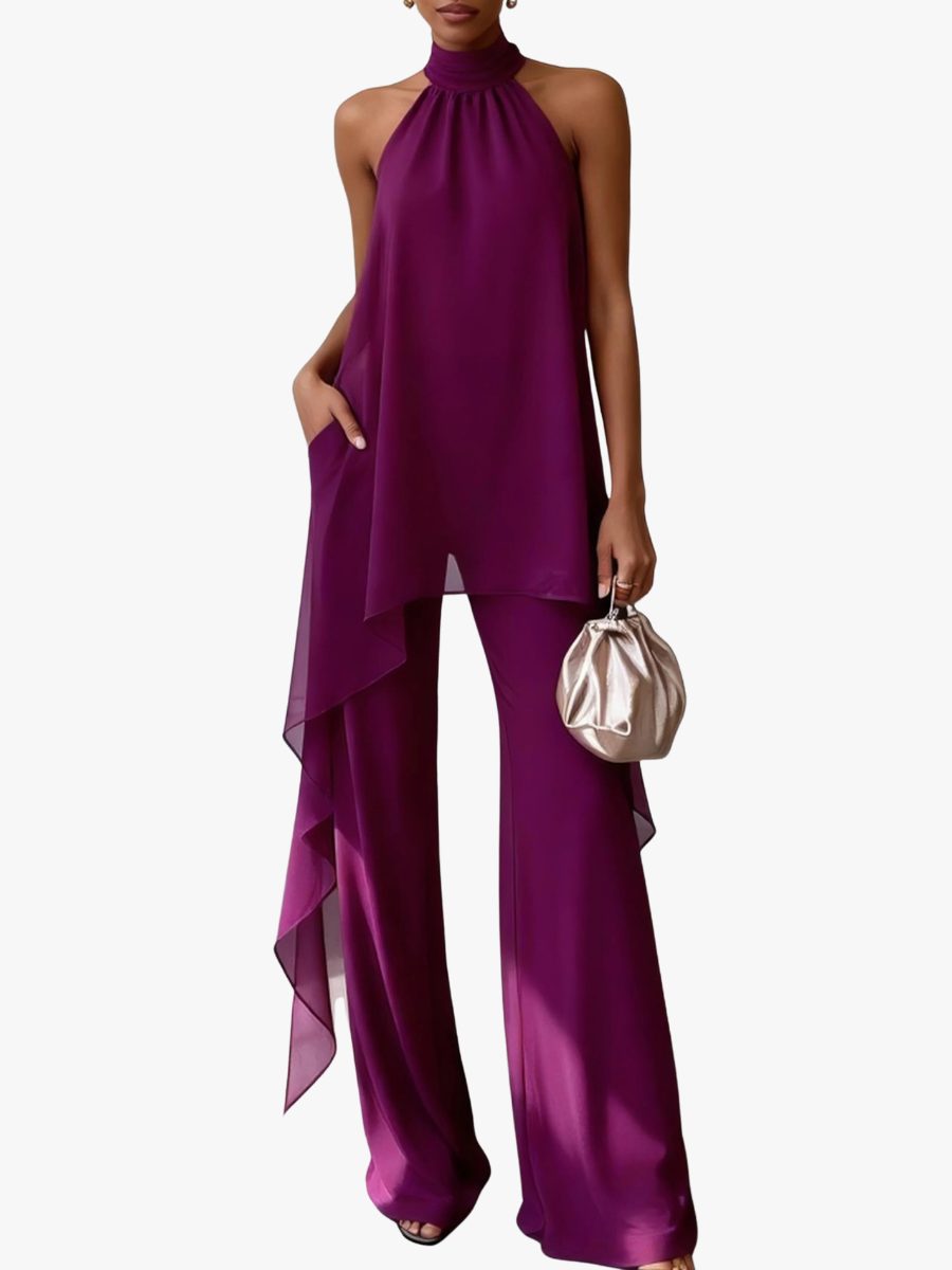 Halter Neck Wide Leg Trouser Set for Women