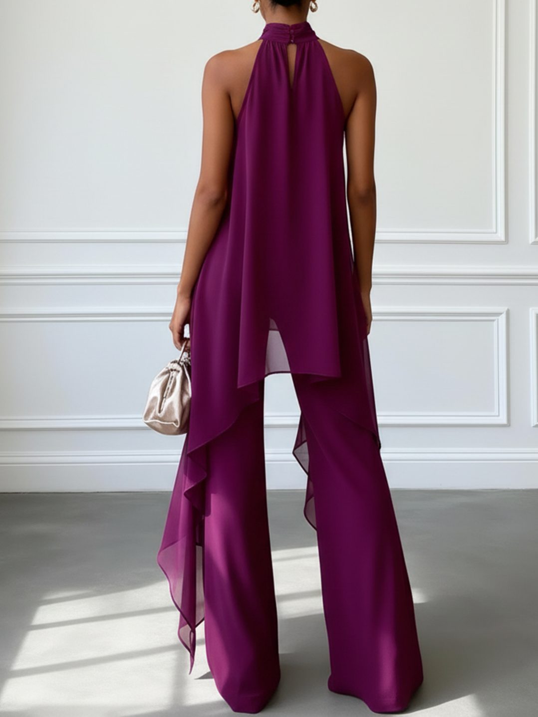 Halter Neck Wide Leg Trouser Set for Women - View 3