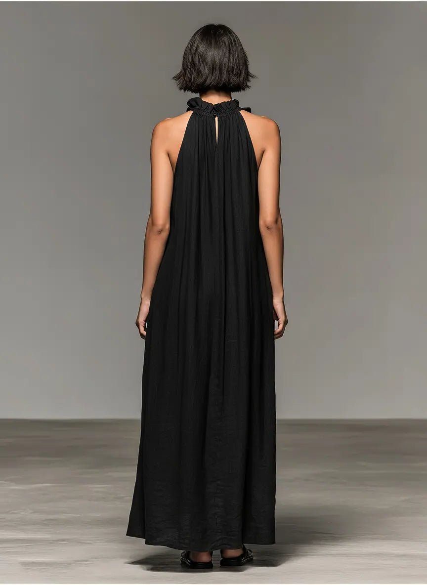 Halter Ruffle Linen Maxi Dress for Women - View 2