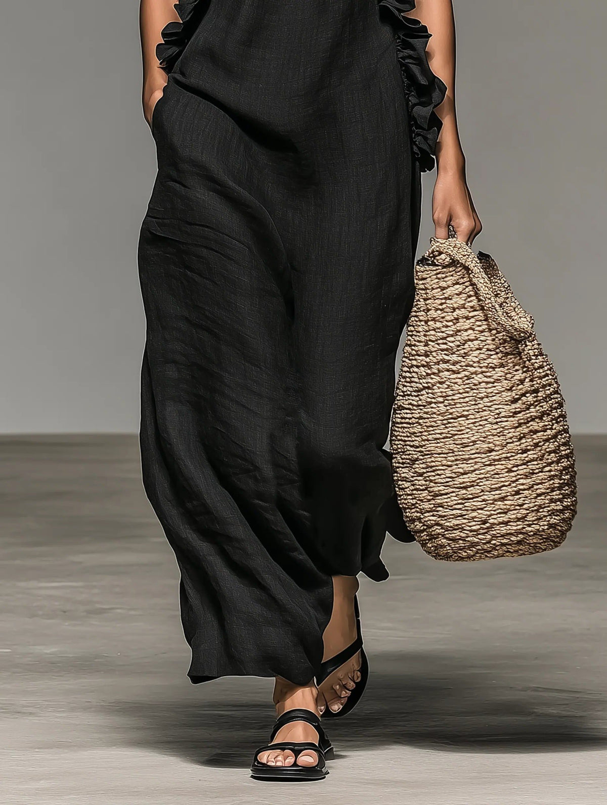 Halter Ruffle Linen Maxi Dress for Women - View 7