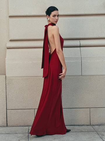 Halterneck Maxi Dress with Tie Back for Women