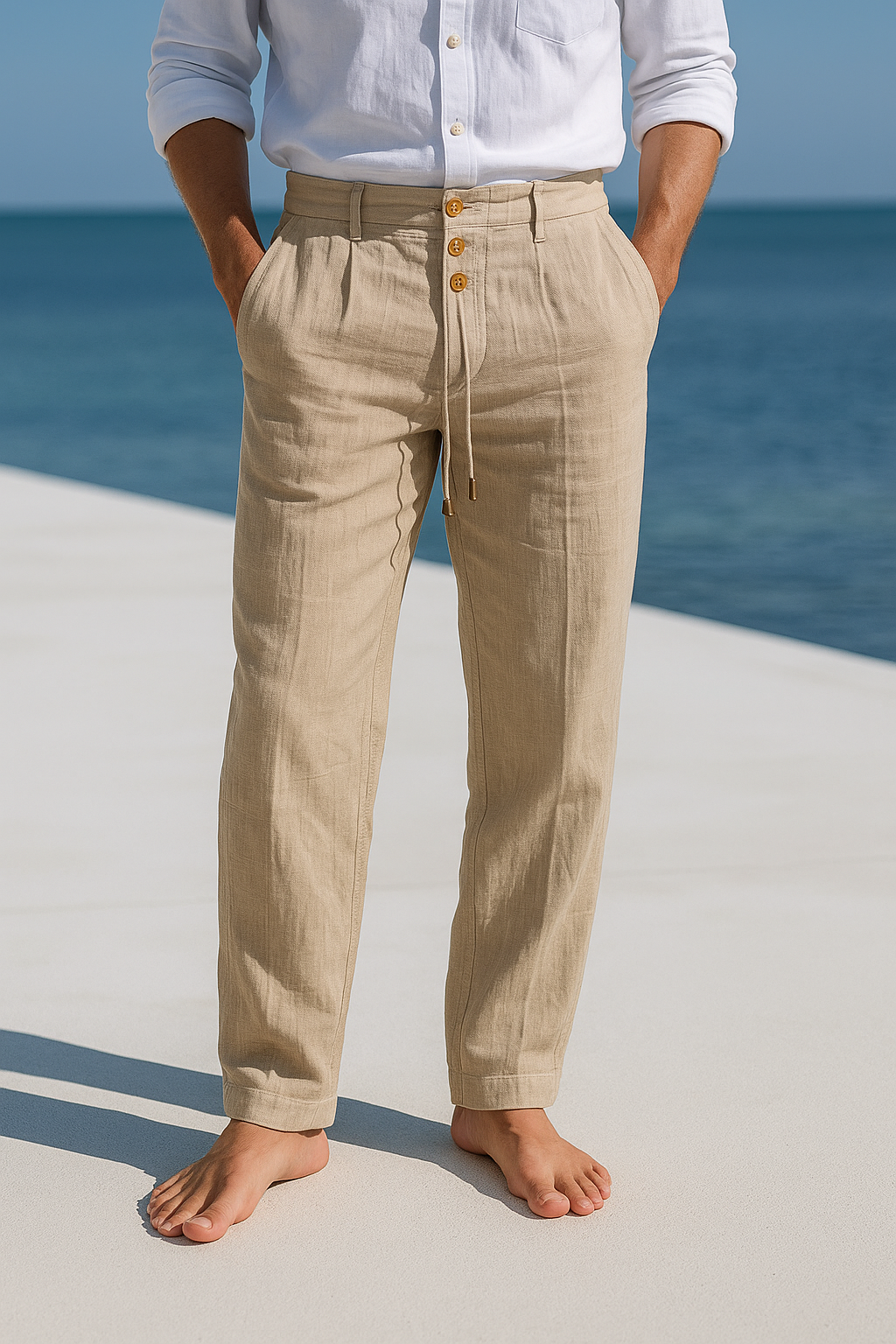 Linen Straight Leg Trousers for Men