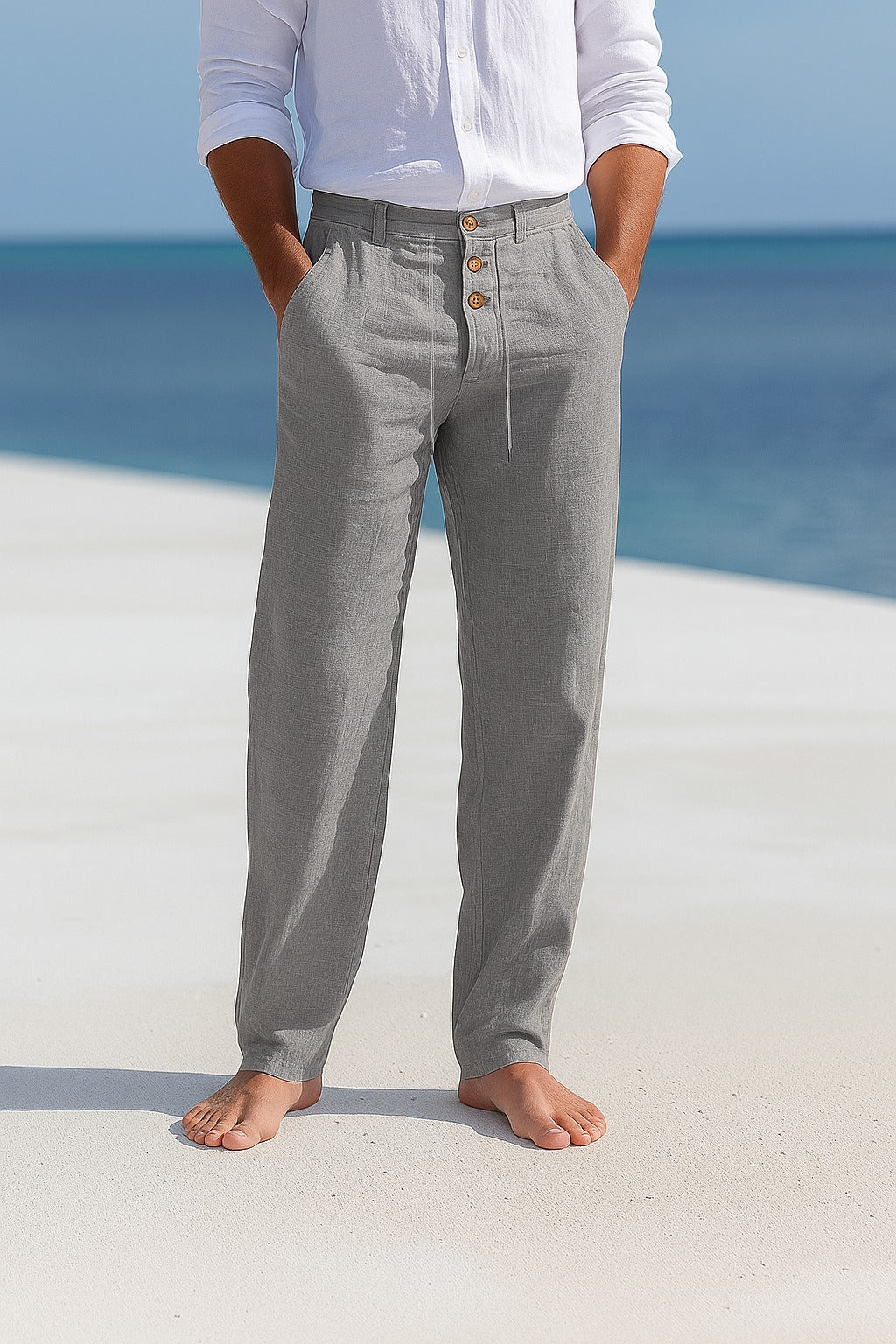 Linen Straight Leg Trousers for Men