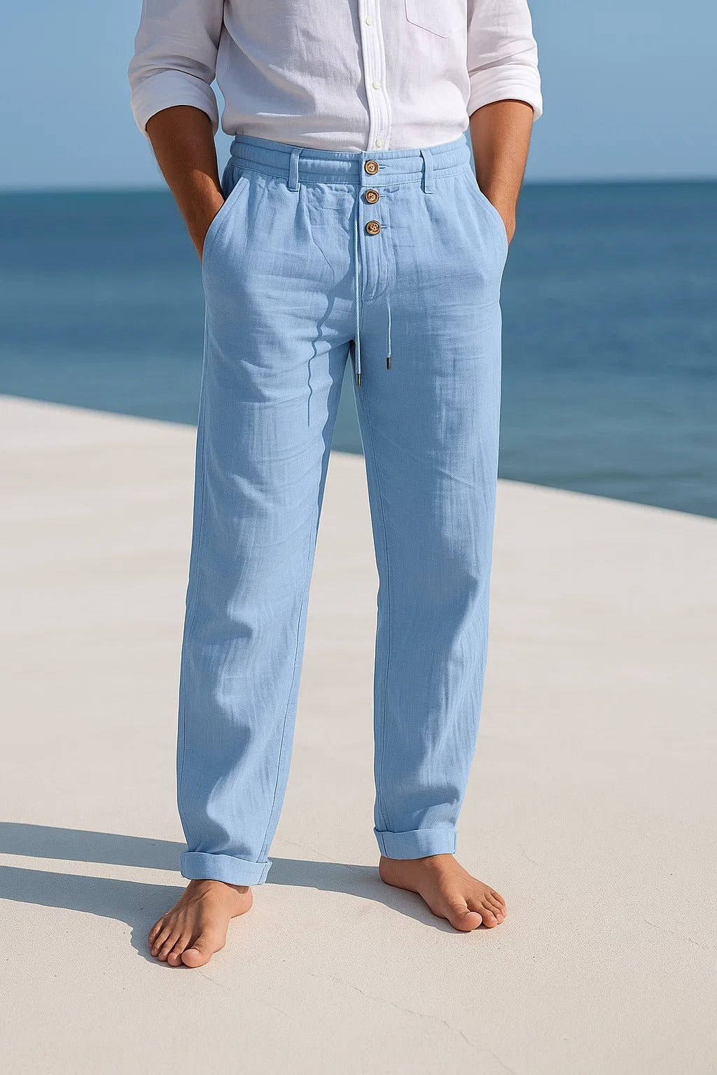 Linen Straight Leg Trousers for Men