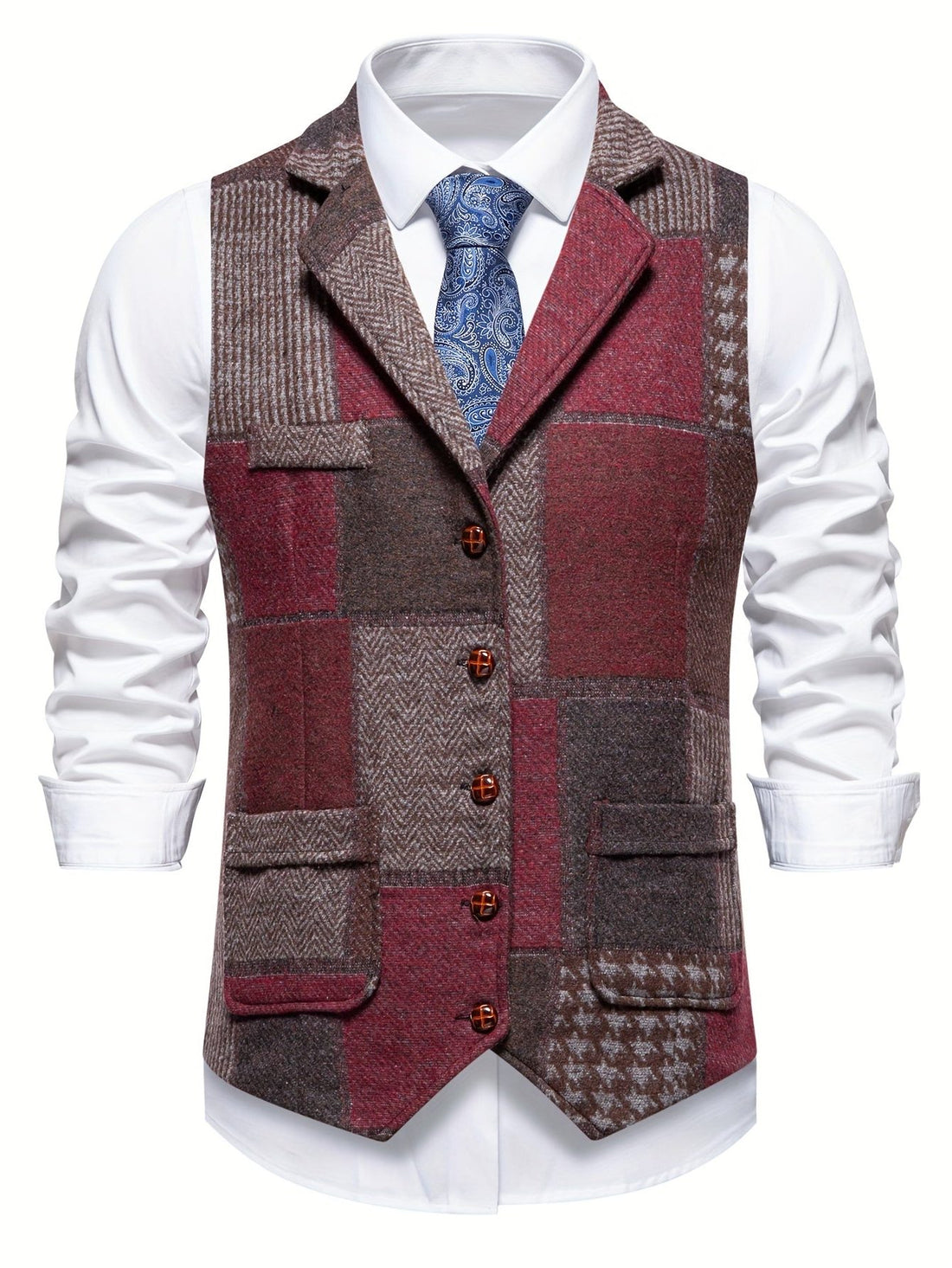 Herringbone Patchwork Tailored Waistcoat for Men