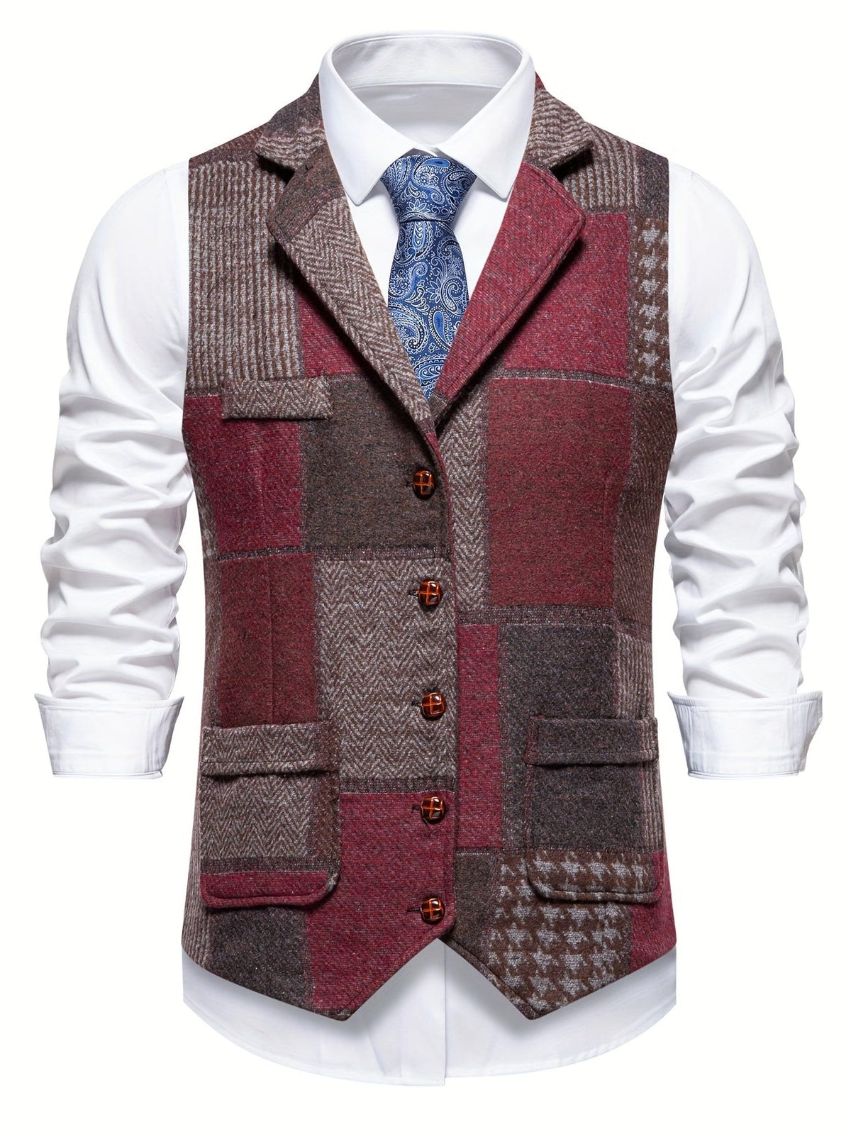 Herringbone Patchwork Tailored Waistcoat for Men
