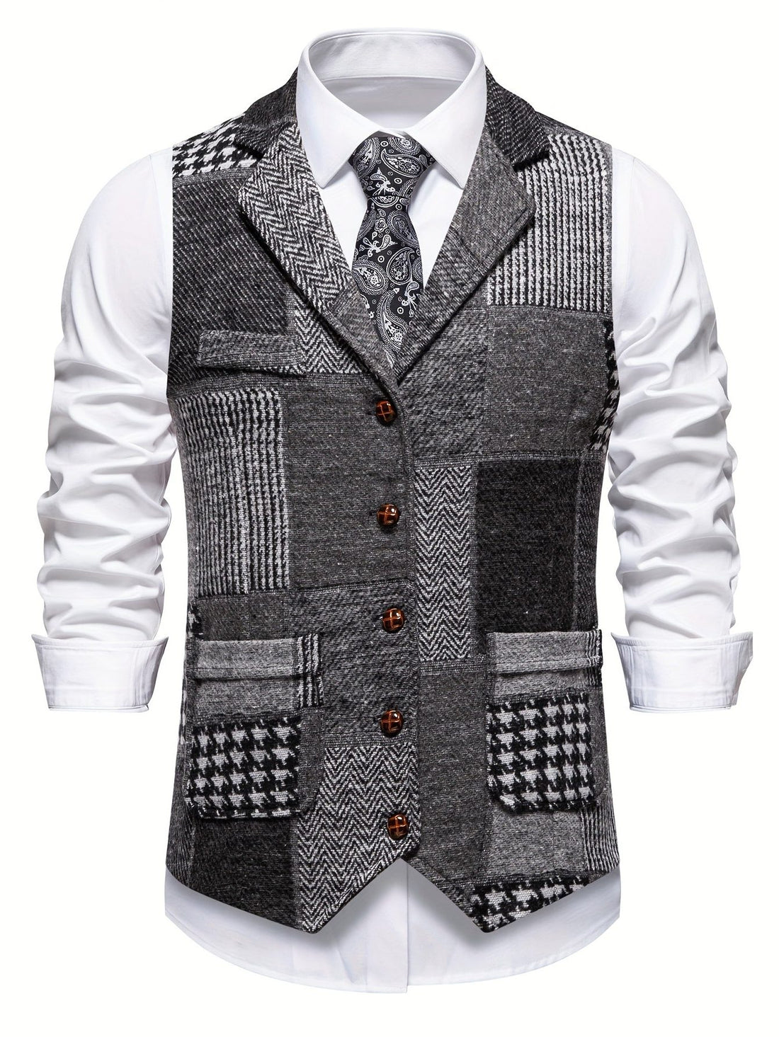 Herringbone Patchwork Tailored Waistcoat for Men
