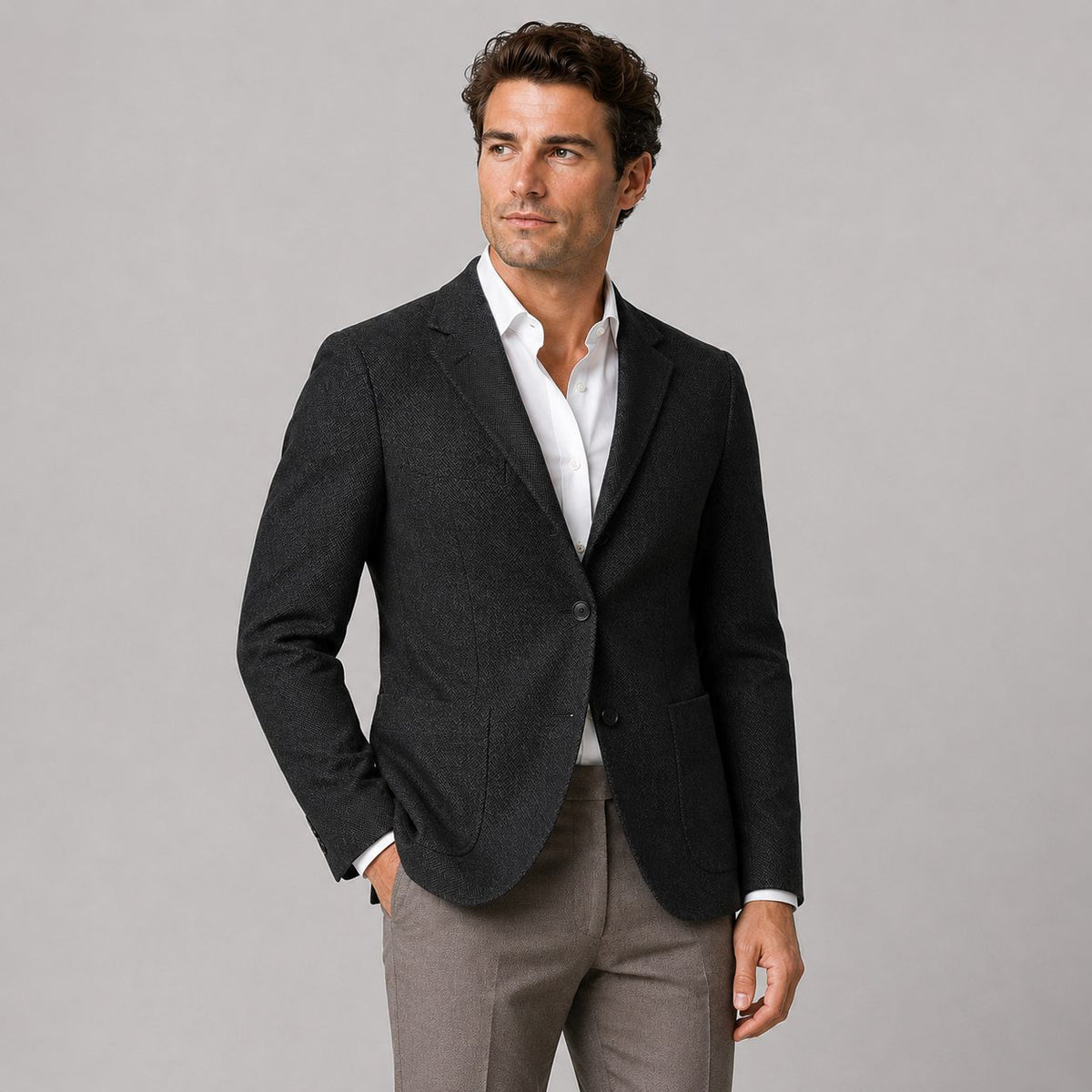 Herringbone Tailored Blazer for Men - Black