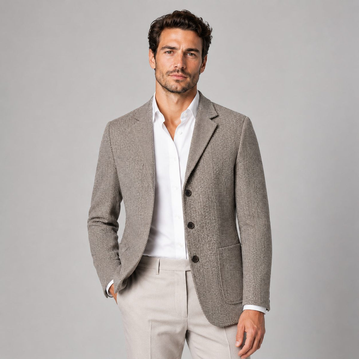 Herringbone Tailored Blazer for Men - Beige