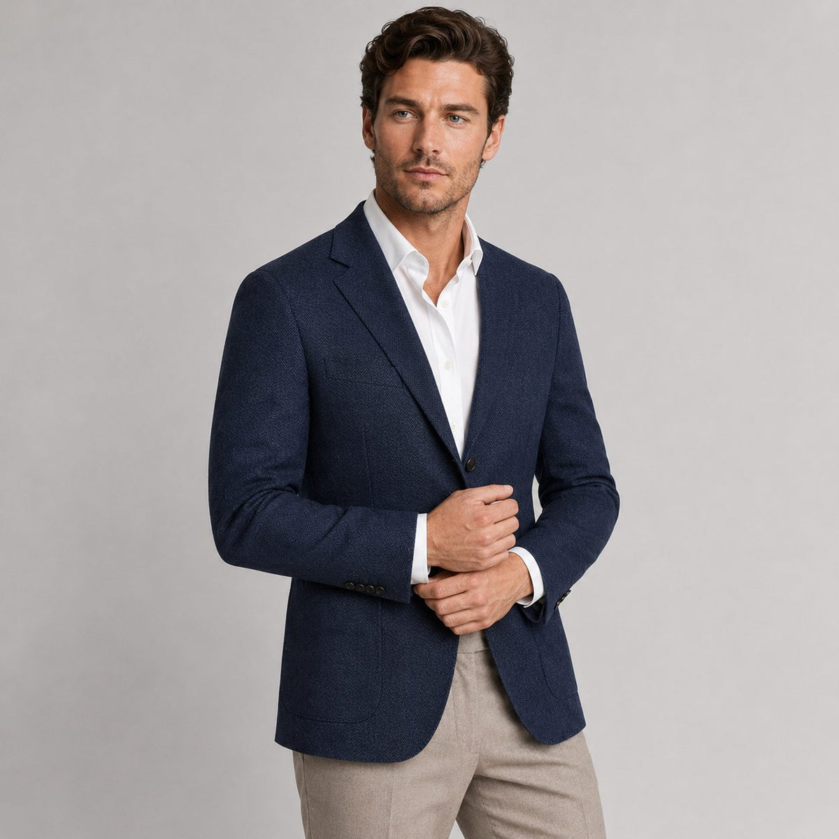 Herringbone Tailored Blazer for Men - Navy
