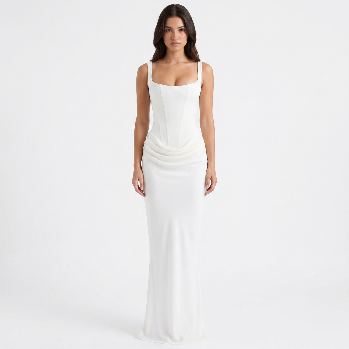 Scoop Neck Sleeveless Ruched Maxi Dress for Women