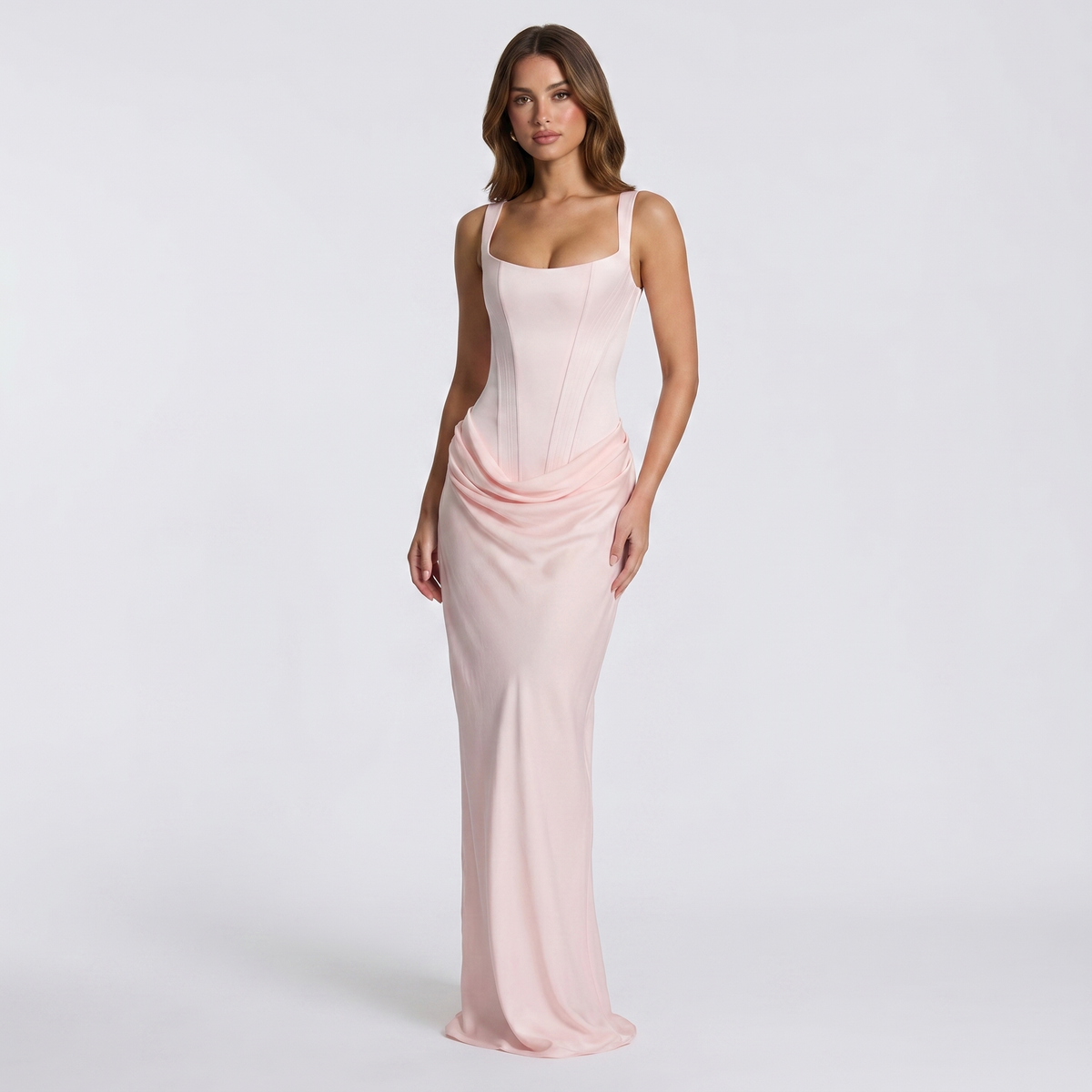 Scoop Neck Sleeveless Ruched Maxi Dress for Women - Pink