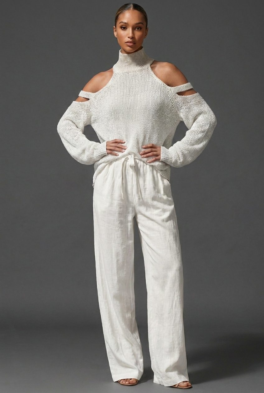 High Neck Wide Leg Knit Co-Ord Set for Women