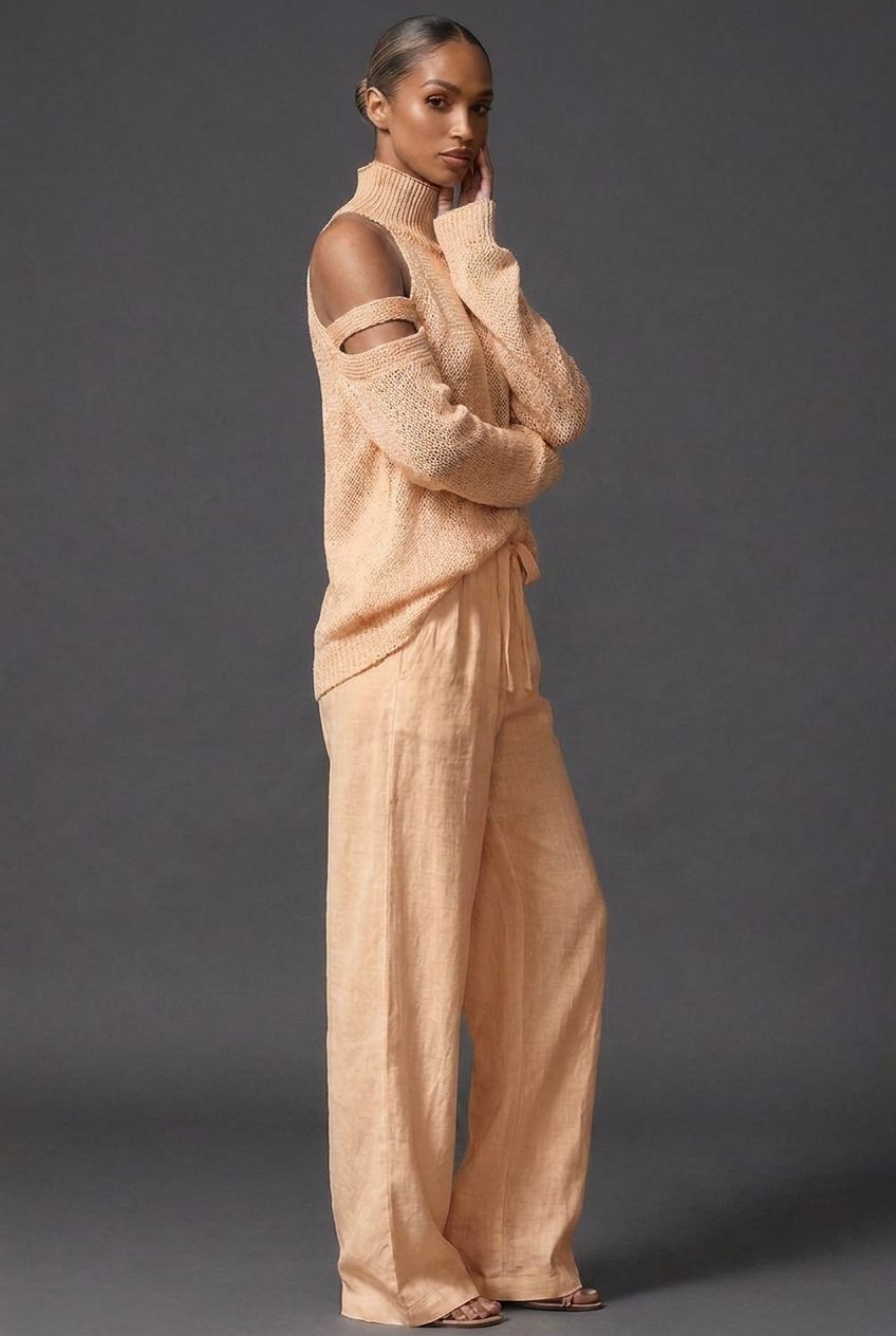 High Neck Wide Leg Knit Co-Ord Set for Women - View 11