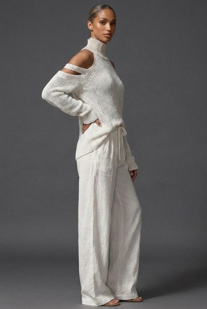 High Neck Wide Leg Knit Co-Ord Set for Women - View 3