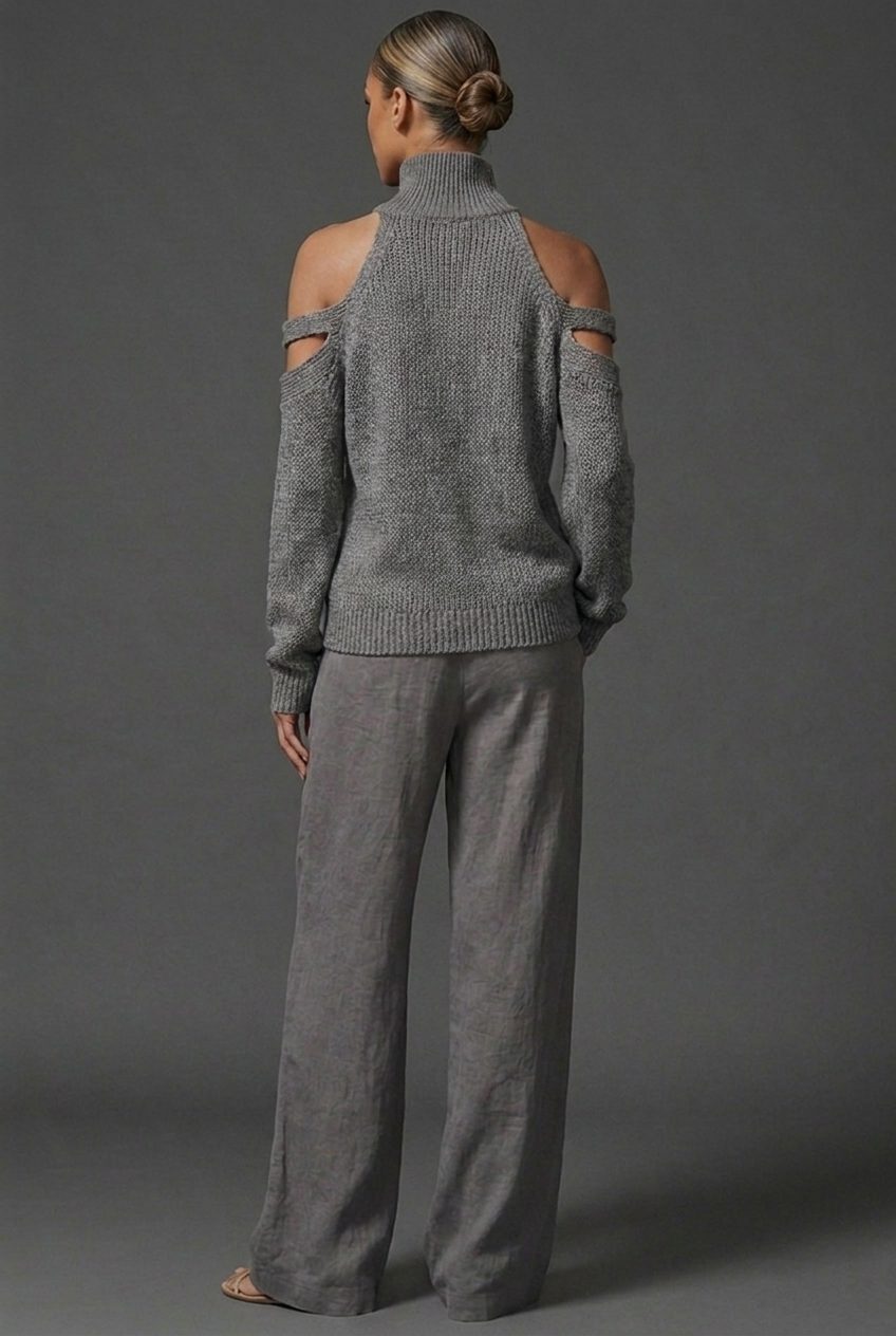 High Neck Wide Leg Knit Co-Ord Set for Women - View 8
