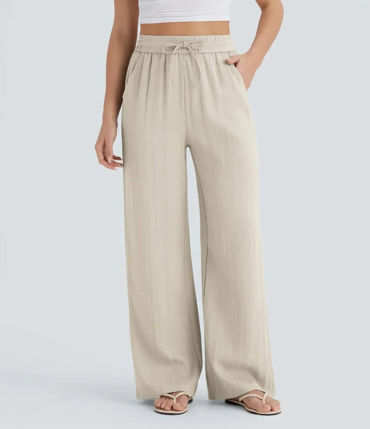 High-Rise Wide Leg Linen Trousers for Women