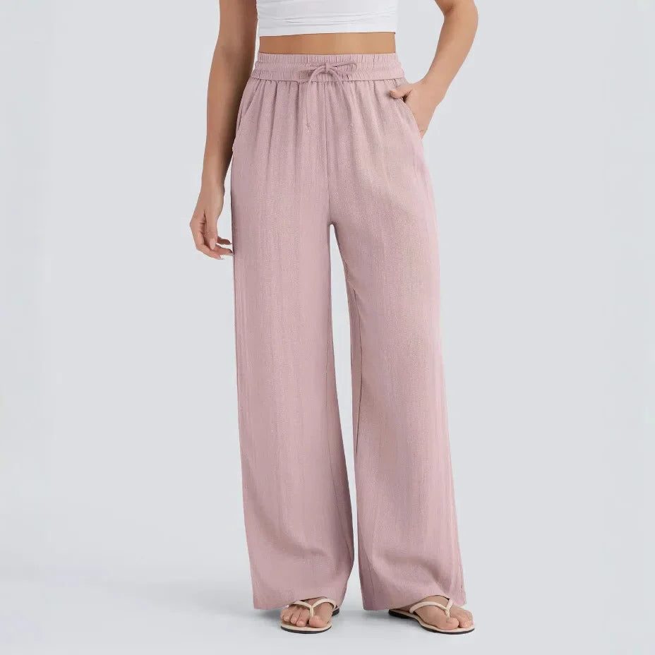 High-Rise Wide Leg Linen Trousers for Women - View 3