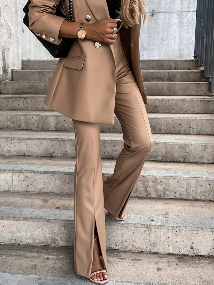 High Waist Faux Leather Flare Trousers for Women - View 4