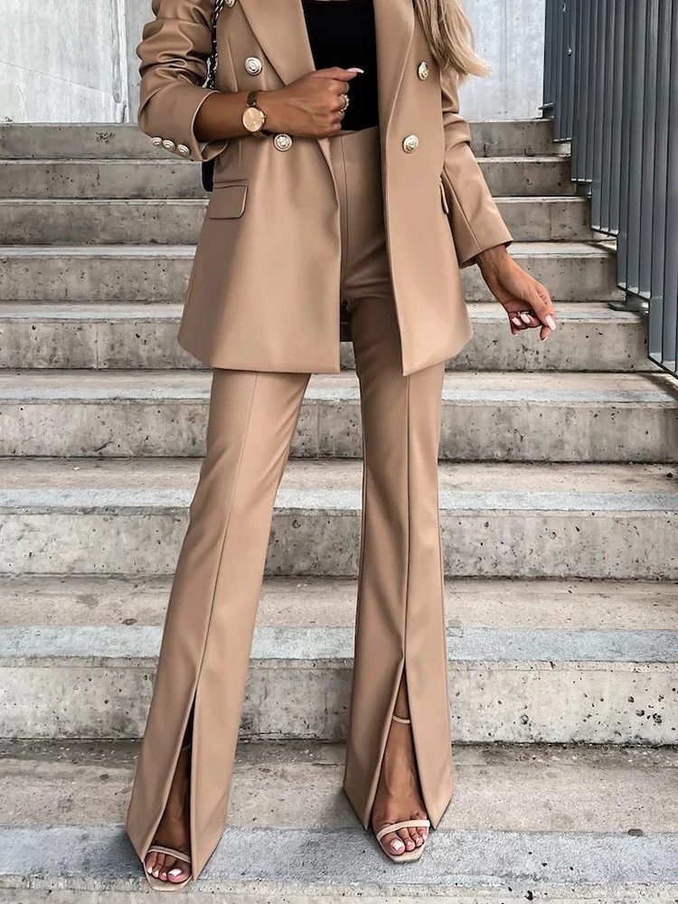 High Waist Faux Leather Flare Trousers for Women - View 5