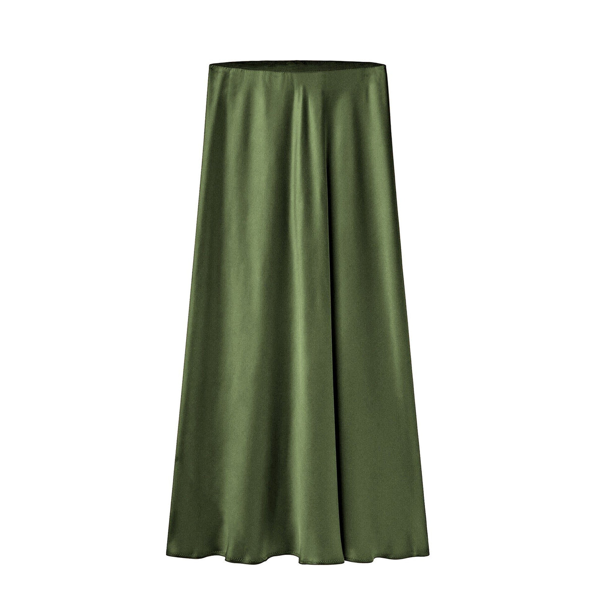 High-Waist Midi Skirt with Diagonal Split for Women - Military Green